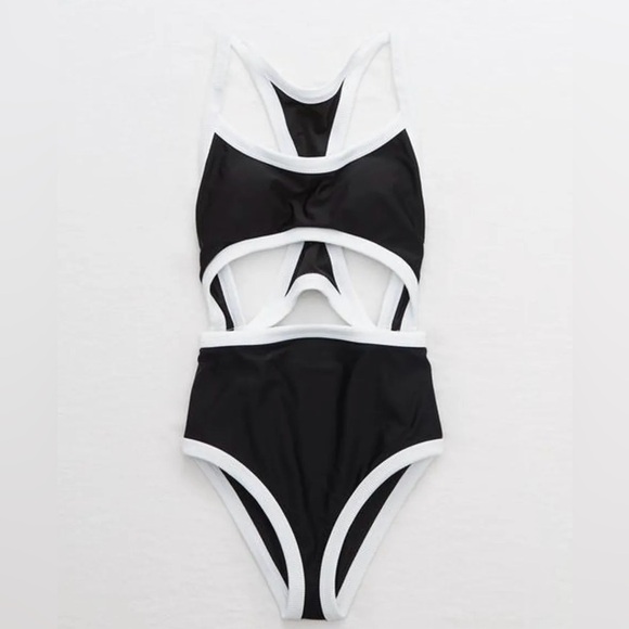 aerie Other - Aerie Pop Cut Out One Piece Black and White Swimsuit Size Medium Long